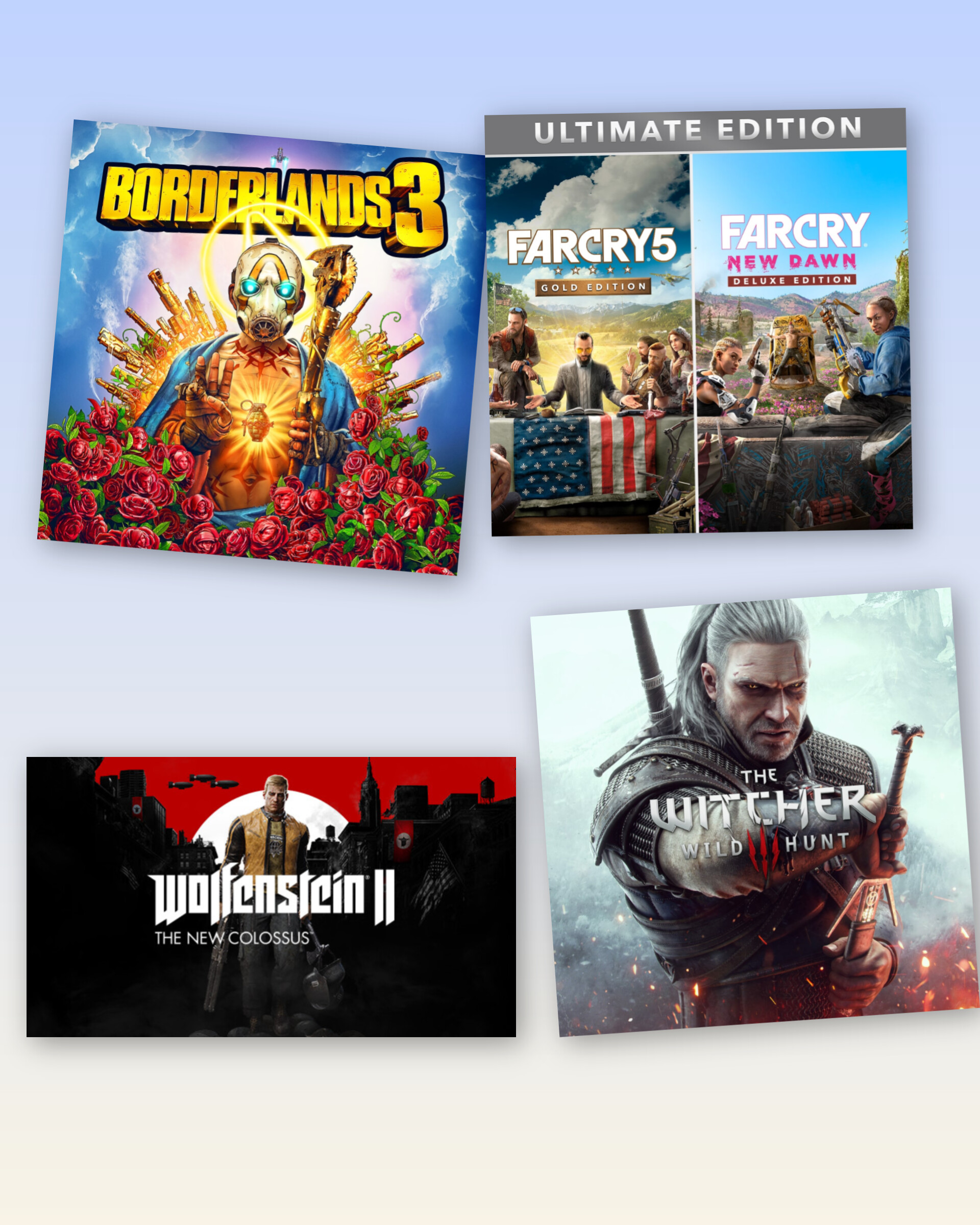The Witcher 3: Wild Hunt Far Cry 5Far Cry  New Dawn Ultimate Edition Borderlands 3 PS4 &  PS5 Wolfenstein II: The New Colossus